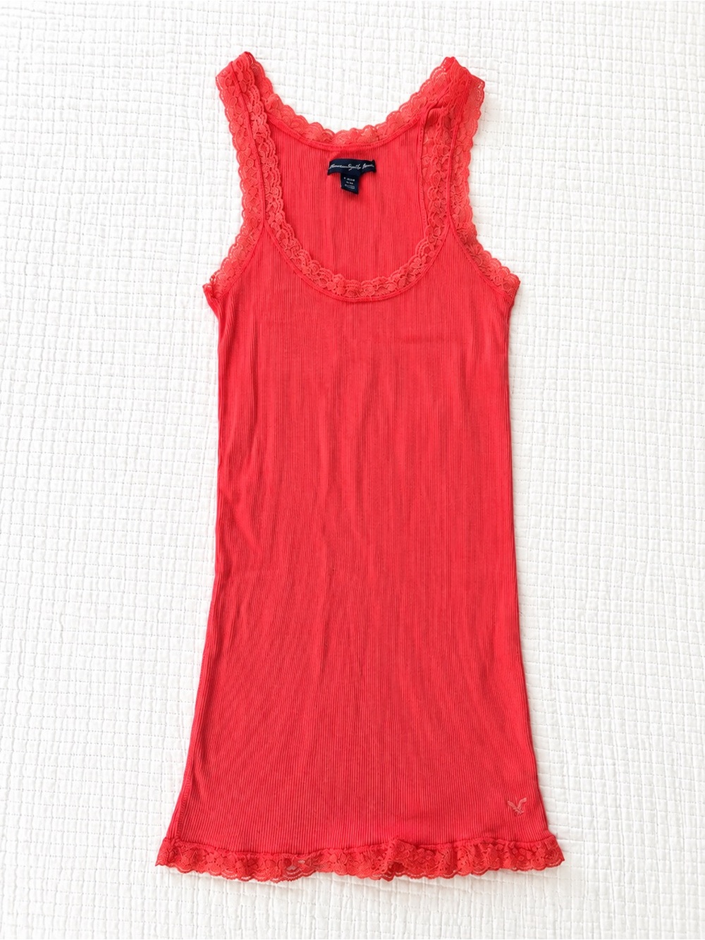 American Eagle Lace Trim Ribbed Tank – Women’s XS – Coral